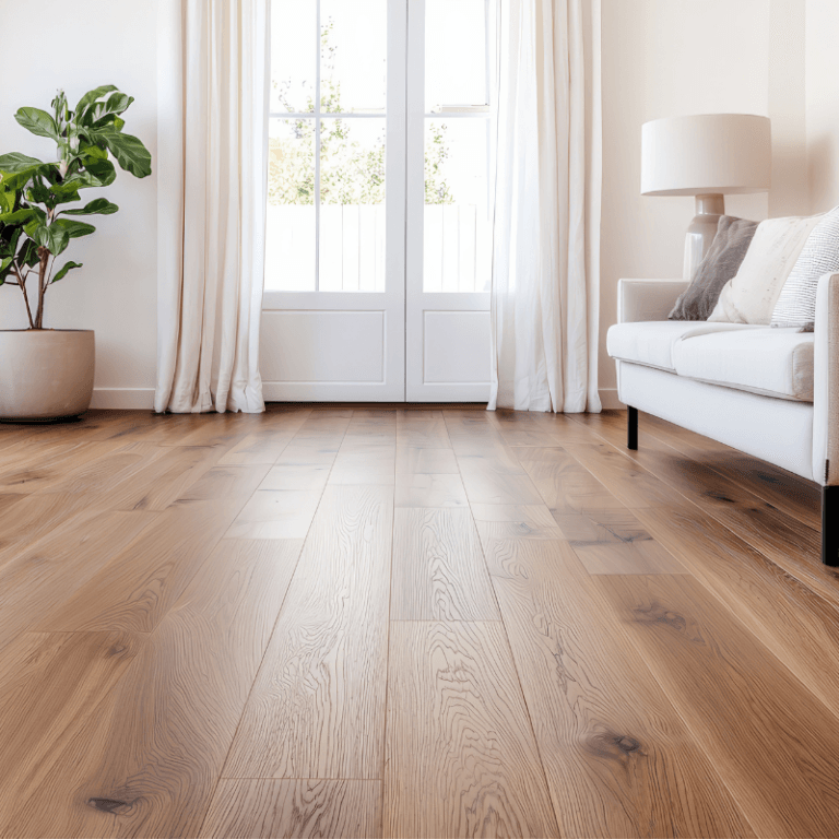 Medium wood-look luxury vinyl plank flooring installed in a cozy residential living room