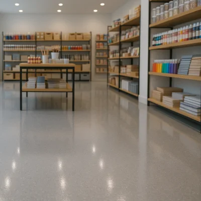 Modern art and craft supply store showcasing clean and modern feel of retail epoxy flooring.