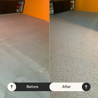 Before and After of Slip-resistant epoxy flooring for Northern California homes with pool house upgrade.