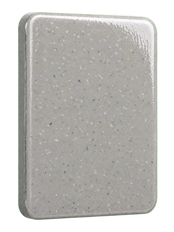 Rectangular metal tin with a speckled gray finish and rounded corners