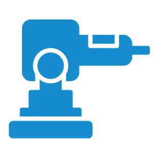 Blue side-view silhouette of a power drill with a handle on the right, mounted on a stand.