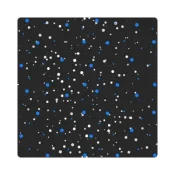 Decorative speckled pattern with blue and white dots on a black background (no meaningful content)